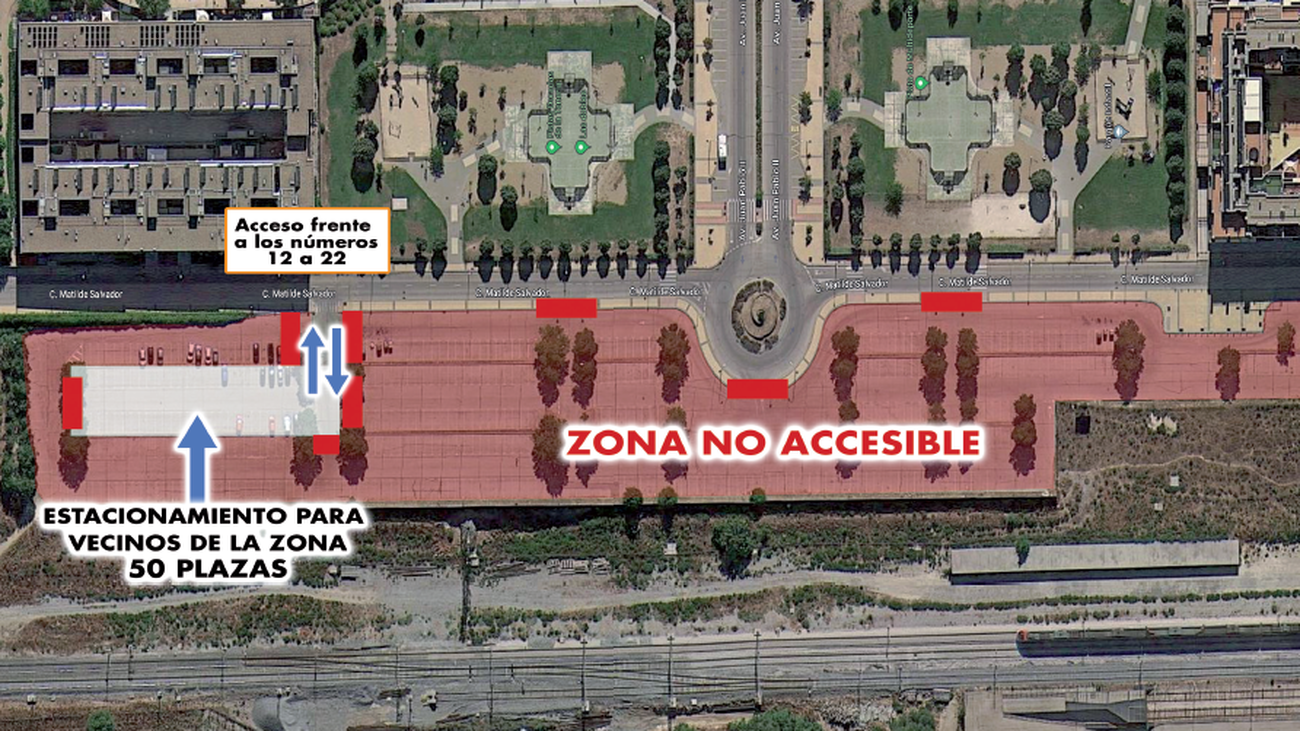 Esquema del cierre del aparcamiento junto al futuro apeadero de La Tenería, en Pinto