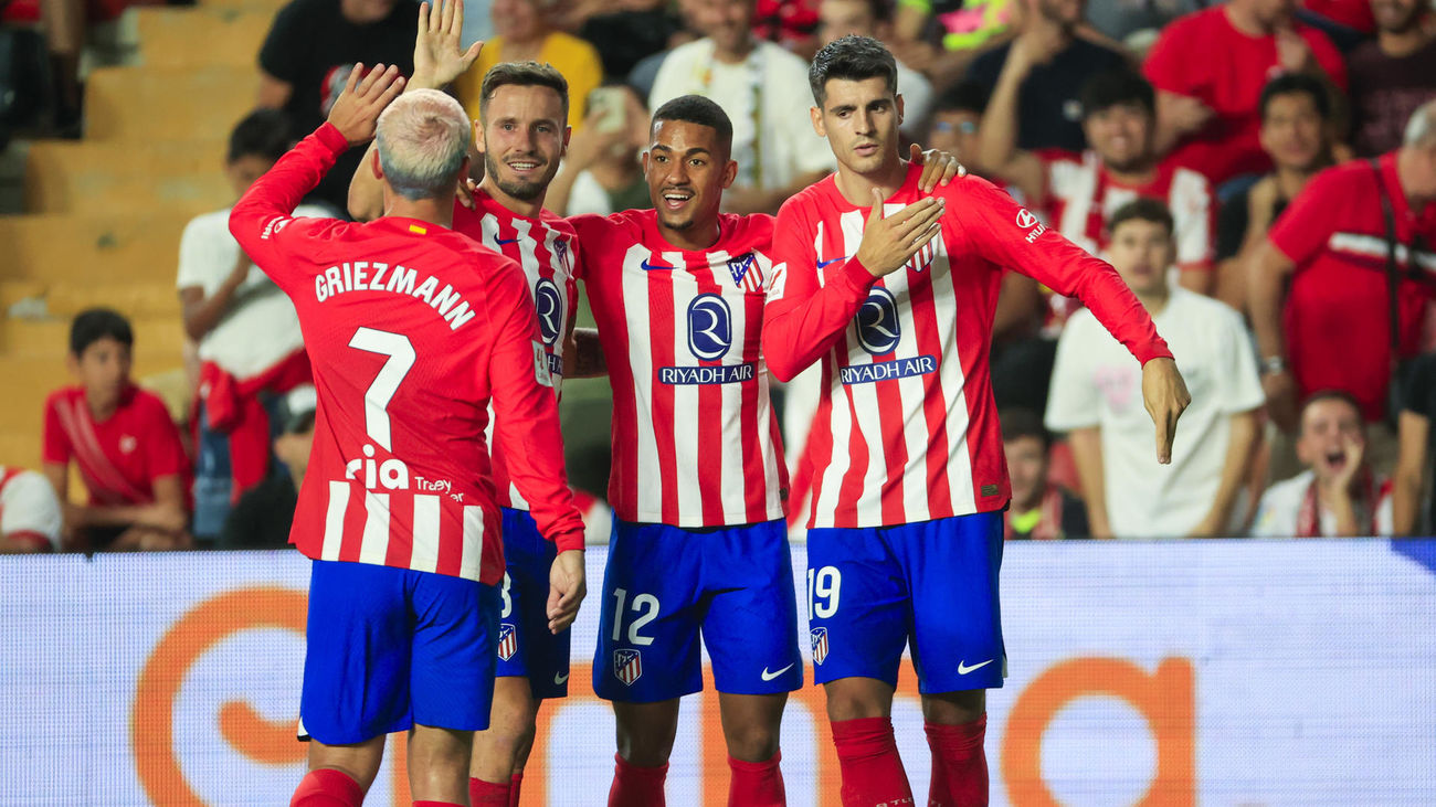 Morata  celebra uno de sus goles ante el Rayo Vallecano