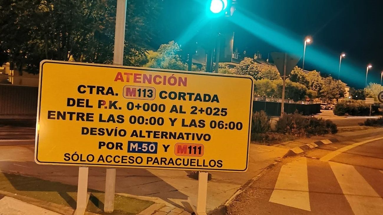 La M-113 estará cortada al tráfico durante las noches del 29, 30 y 31