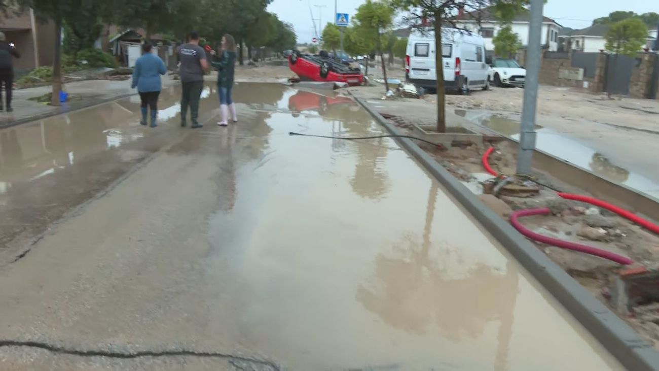 Calle inundada en El Álamo