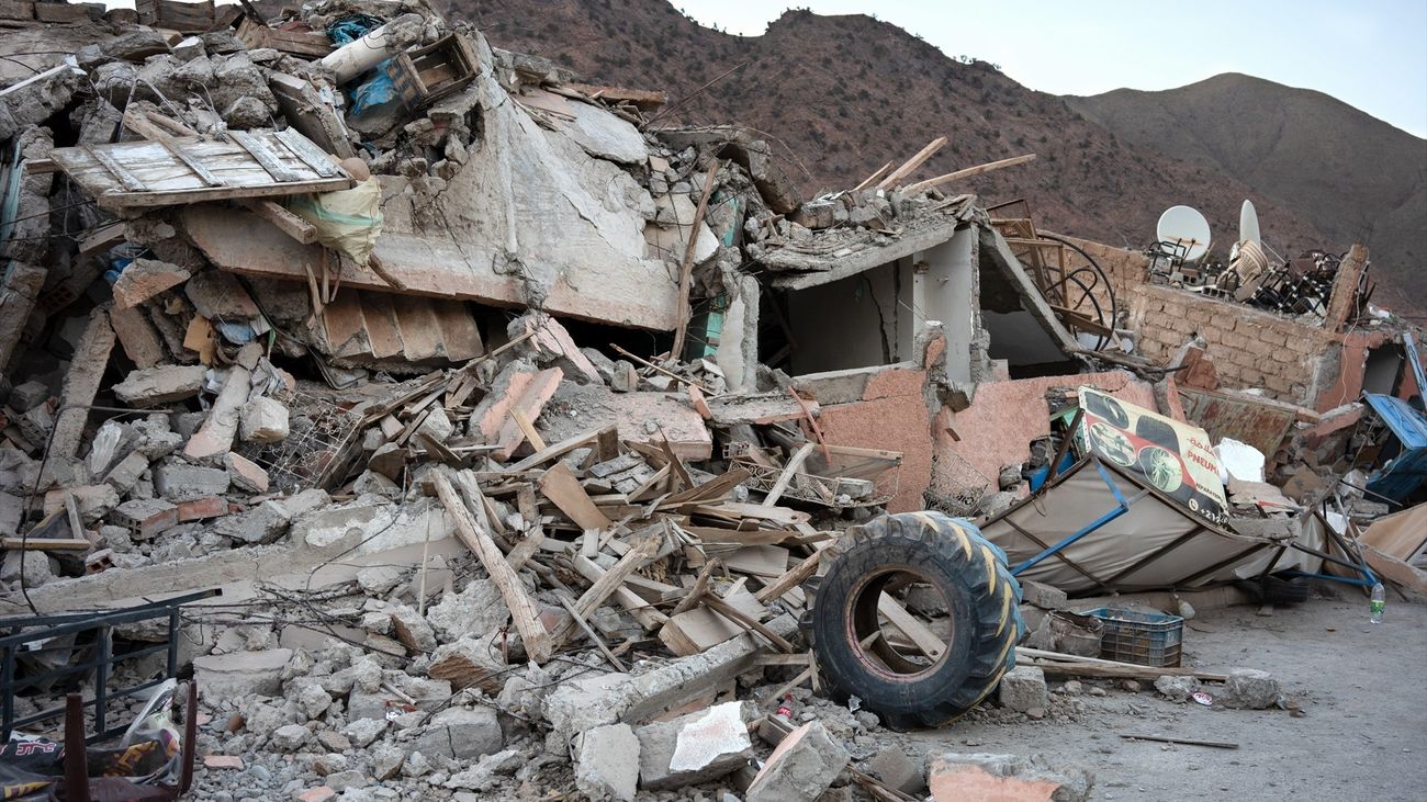 Una construcción colapsada en la localidad de Idni, Marruecos