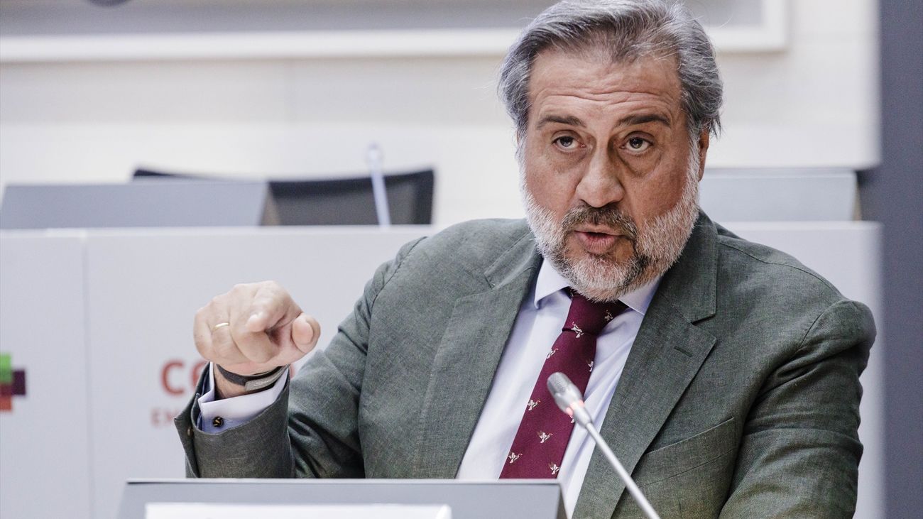El presidente de la Cámara de Comercio de Madrid, Ángel Asensio, interviene durante la clausura de la Asamblea General de CEIM, a 20 de junio de 2023, en Madrid (España).