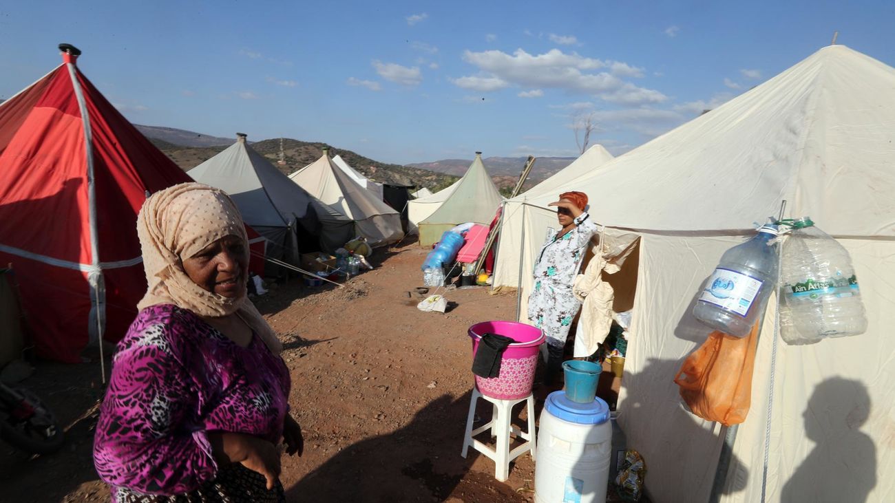 Mujeres en el campamento instalado en Ouirgane, al sur de Marrakech