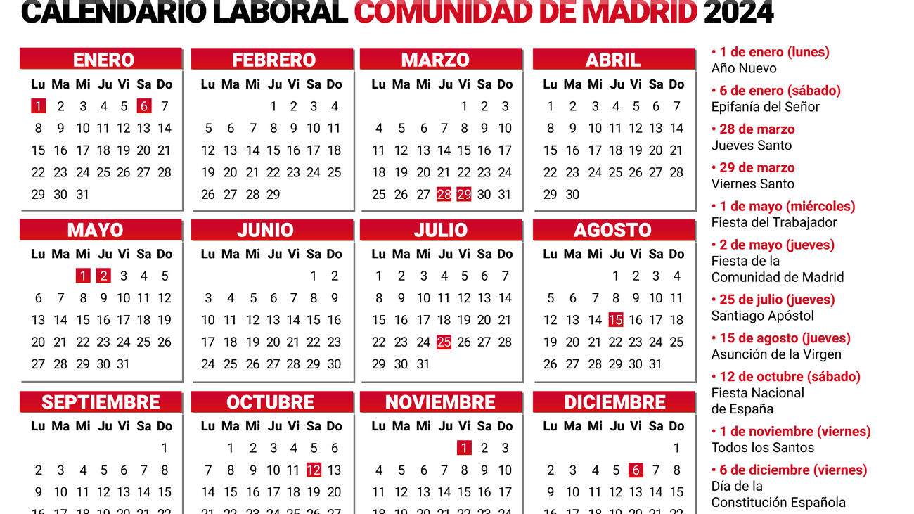 Este es el calendario laboral para el 2024