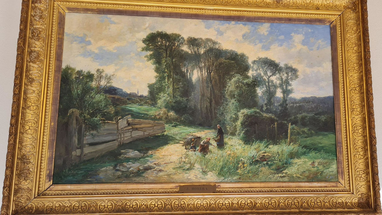 Uno de los cuadros vandalizados,  "Paisaje de Normandía", pintado por el artista Jaime Morera y Galicia en 1884,