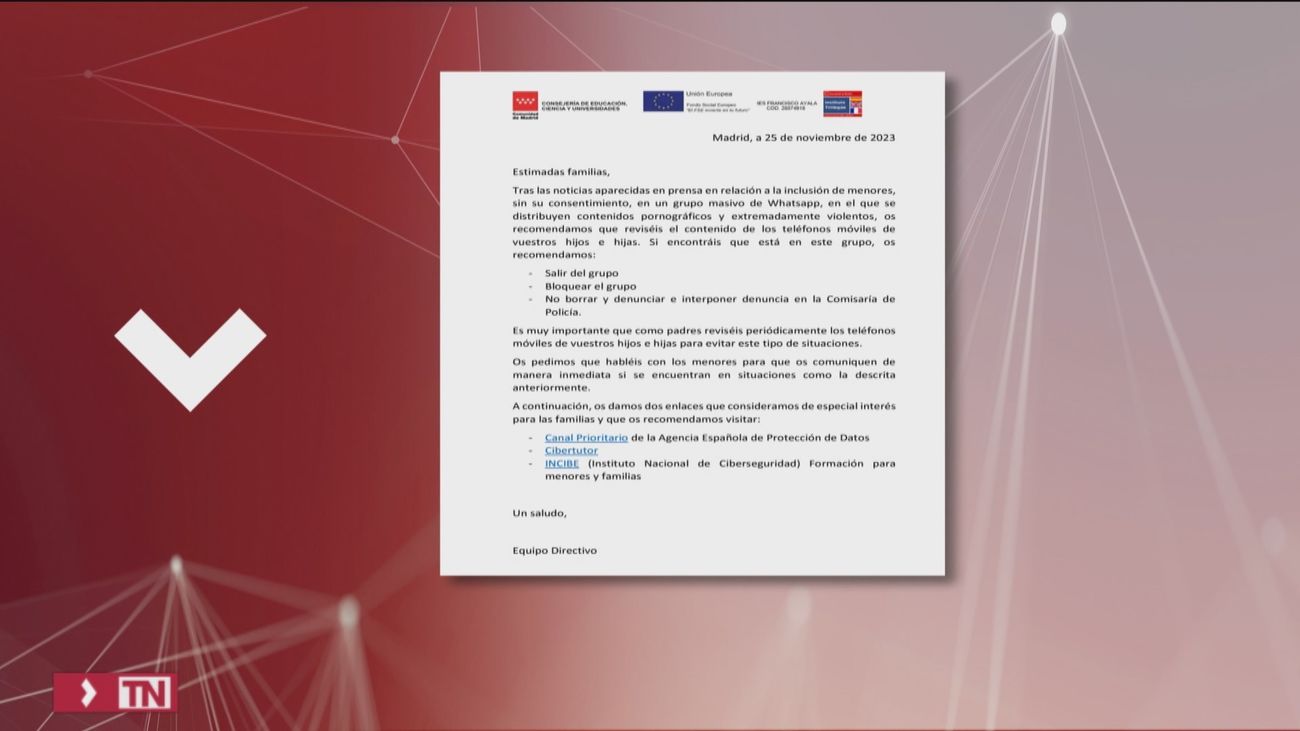 Educación envía cartas a los padres alertándoles de la inclusión de menores en un grupo masivo de Whatsapp