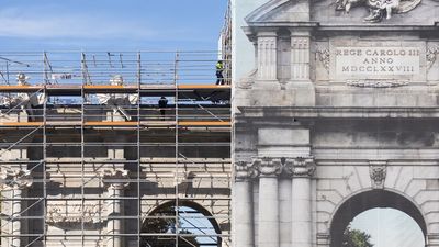La Puerta de Alcalá se desprende de su lona tras un año y medio de restauración