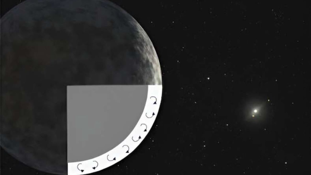Una representación del núcleo rocoso y la capa de hielo de Eris sobre un fondo ilustrado de la NASA
