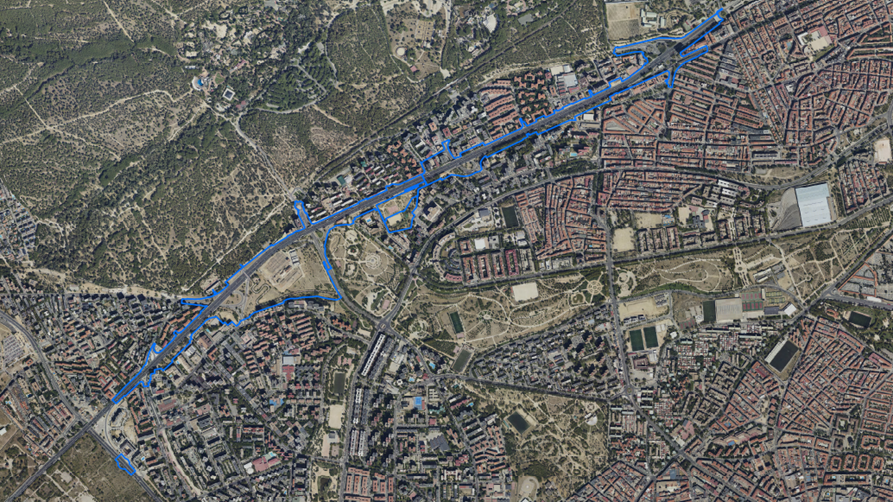 En azul, el área afectada por el soterramiento del Paseo de Extremadura