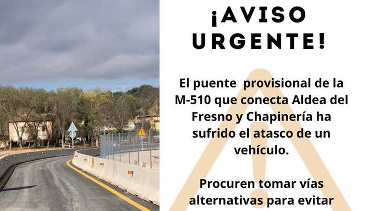 Anuncio del corte del paso provisional de la M-510 en Chapinería