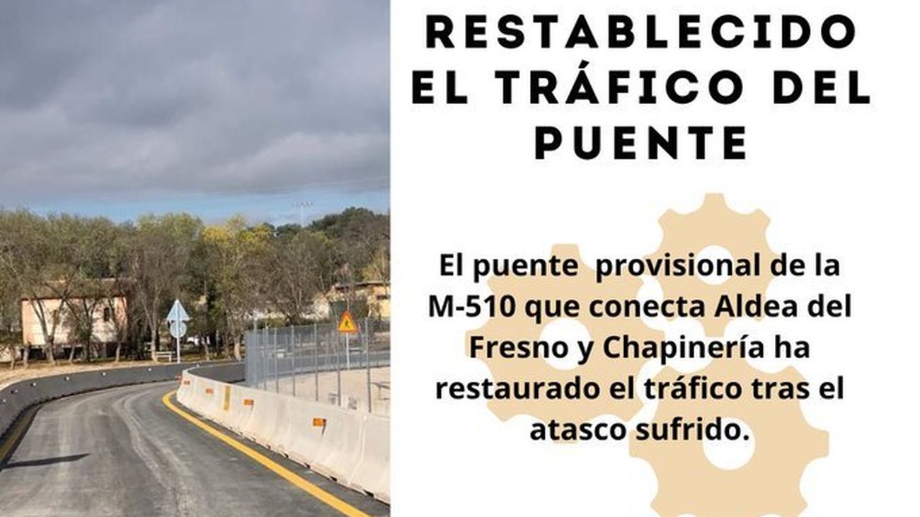 Aviso del Ayuntamiento de Chapinería sobre la reapertura del puente de la M-510