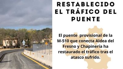 Reabierto el puente provisional de la M-510 en Chapinería tras retirar el autobús que lo bloqueaba