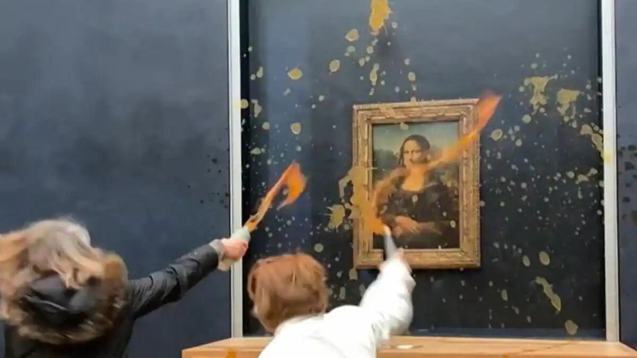 Food activists throw soup at the Mona Lisa at the Louvre Museum