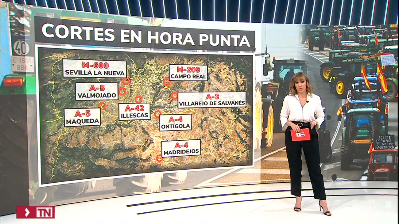 El mapa de una hora punta de tractoradas y atascos en Madrid