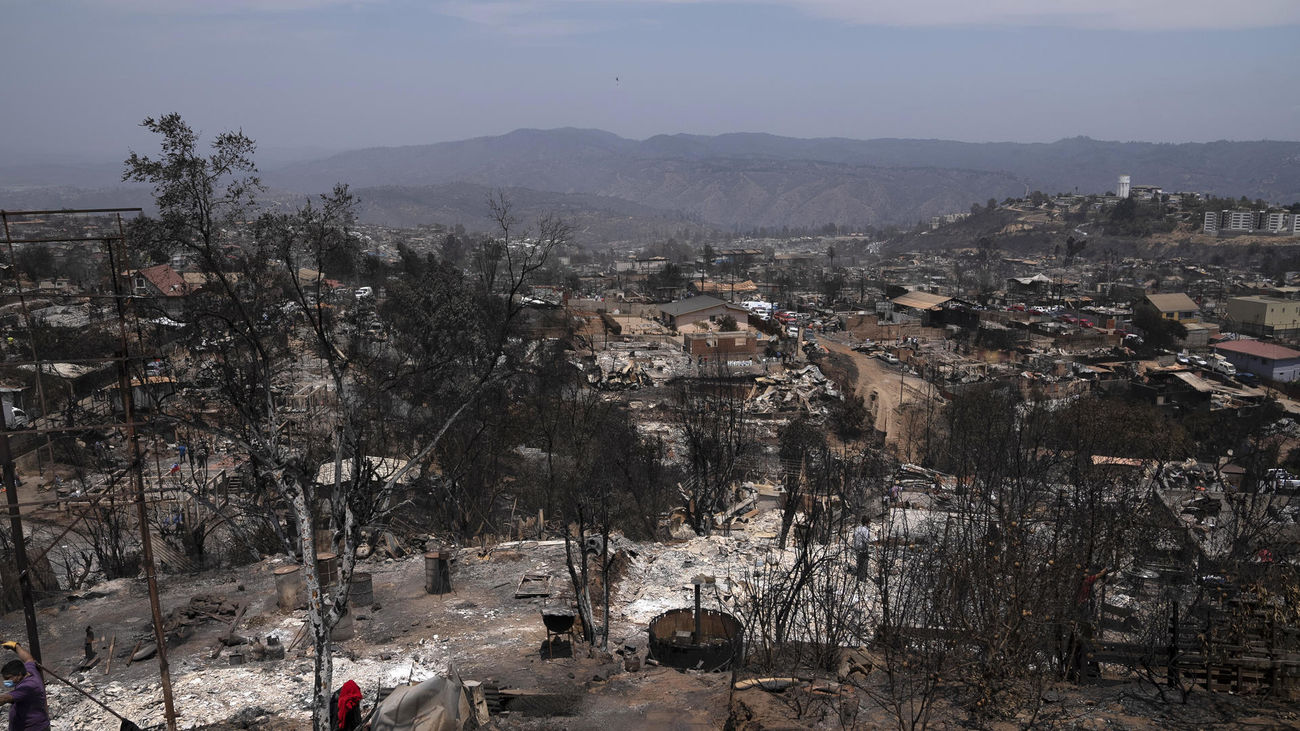 Una de las zonas afectadas por los incendios de la región de Valparaíso, Chile