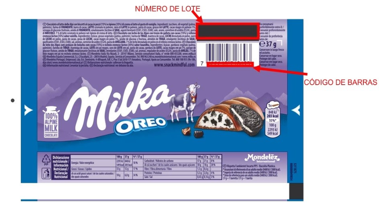 Envoltorio de una barrita Milka Oreo
