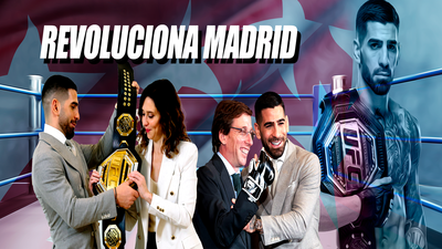 Topuria regala a Ayuso y Almeida las guantillas con las que se preparó para ser campeón