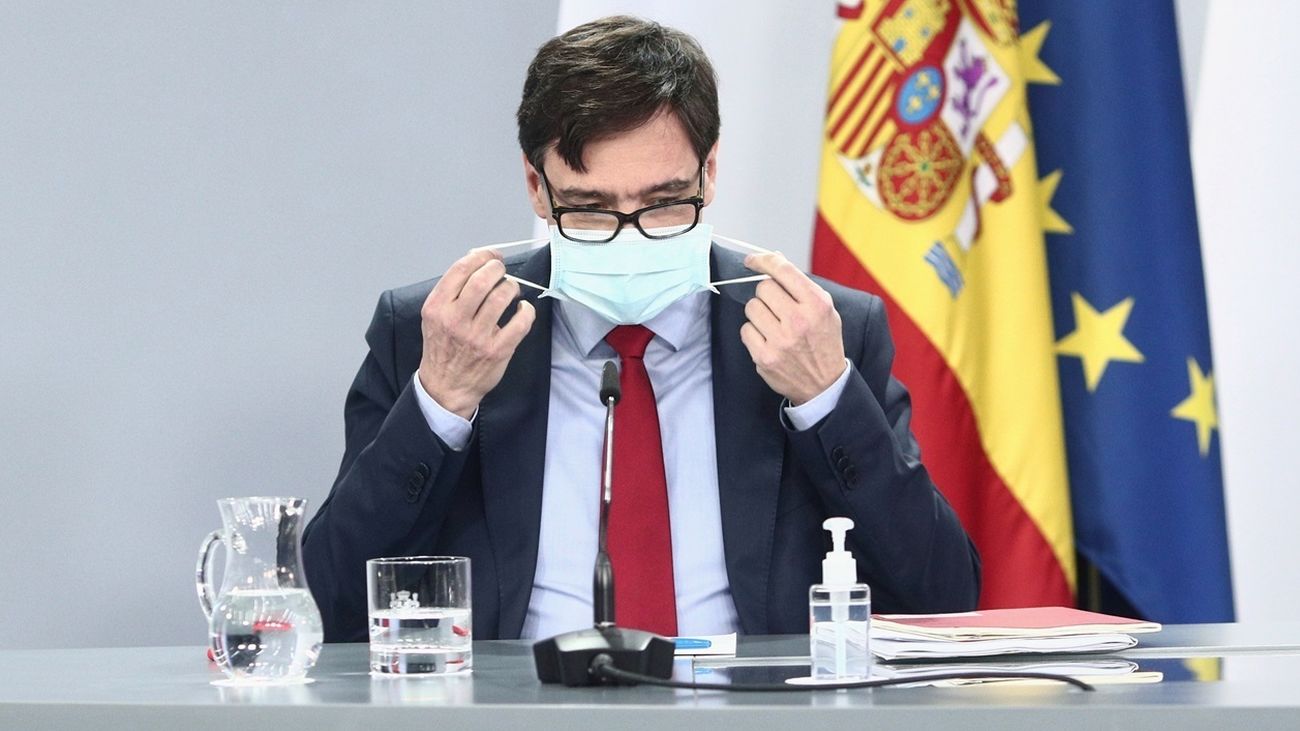 Salvador Illa en una rueda de prensa posterior al Consejo de Ministros, en 2021