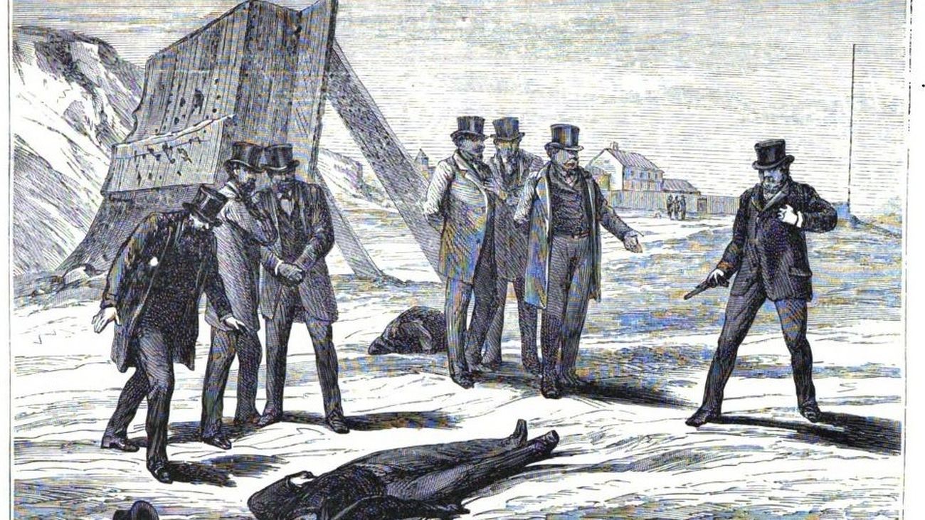 Ilustración del duelo del Duque de Montpensier y Enrique de Borbón en la Dehesa de Carabanchel