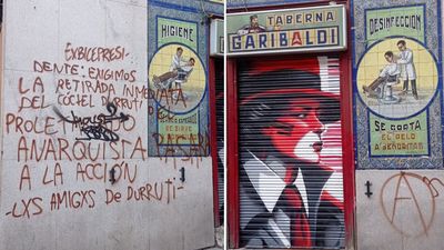 Pintada anarquista en la taberna de Pablo Iglesias en Lavapiés: "Exigimos la retirada del cóctel Durruti"