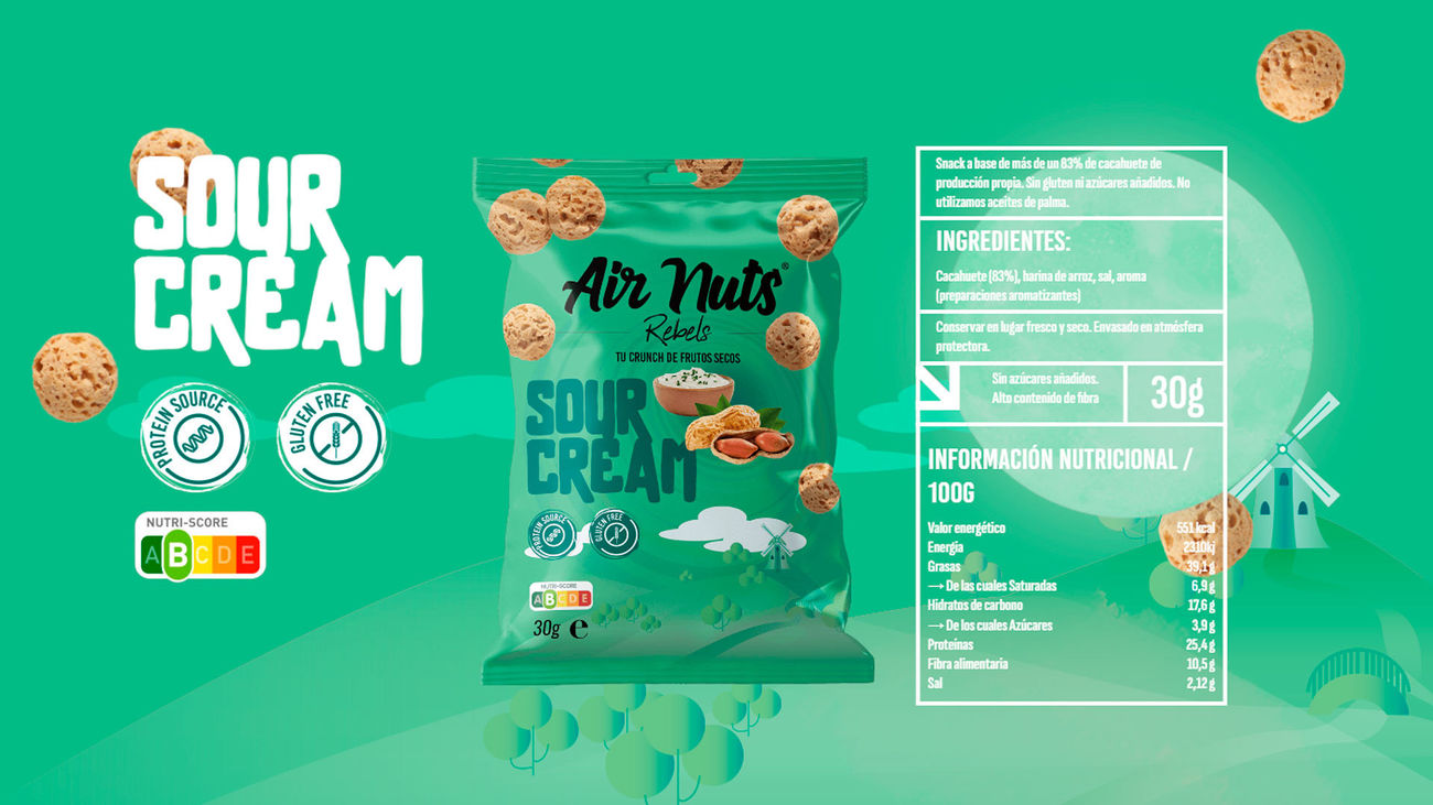 Página de 'Crunch de cacahuete con aroma sour cream' en la web de Air Nuts Rebels