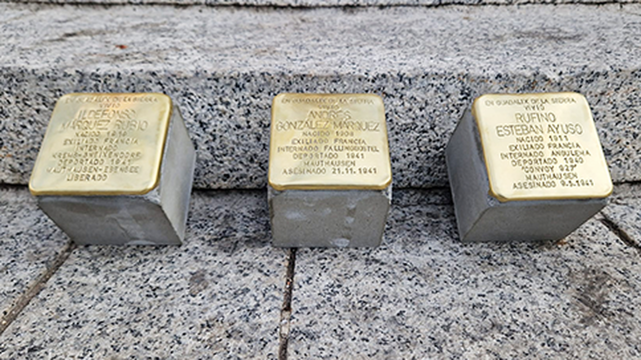 Los stolpersteine dedicados a los 3 vecinos de Guadalix de la Sierra deportados a Mathausen