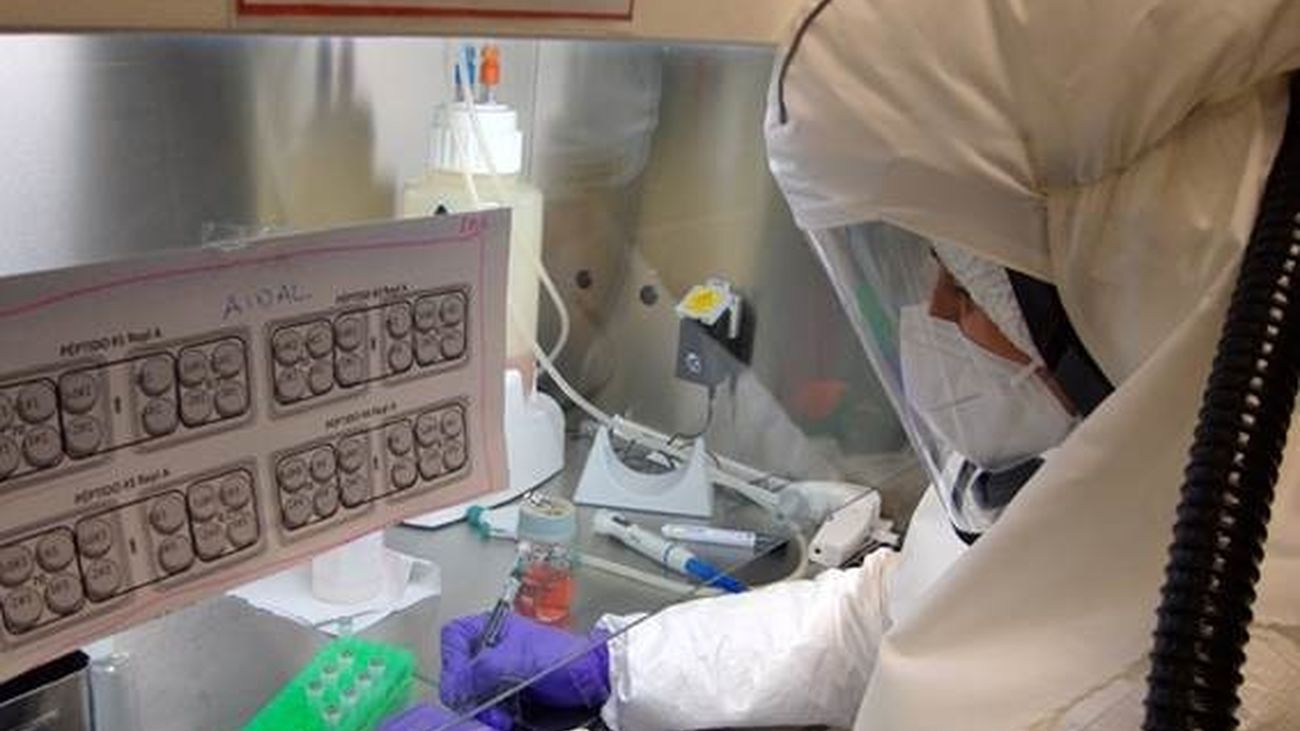 Una investigadora trabaja en el laboratorio de contención biológica