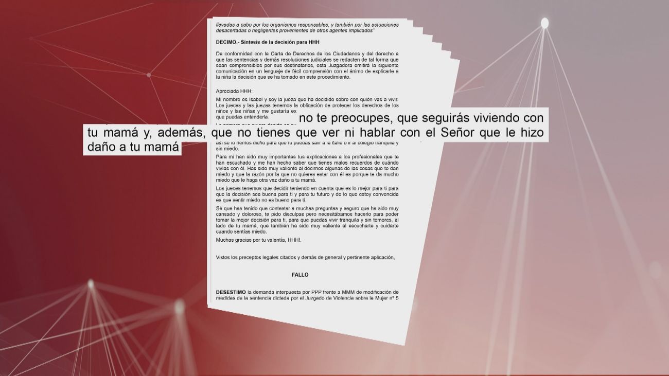 "Has sido muy valiente", una jueza explica a una niña, en una emotiva carta, su decisión de alejarla de su padre denunciado por violencia de género