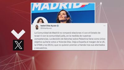Ayuso: "La decisión de Sánchez sobre Palestina tiene como único objetivo quitarle votos a Yolanda Díaz"