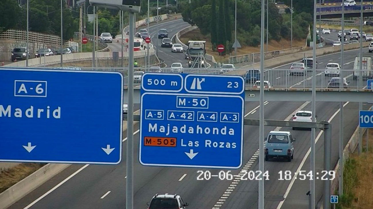 Cortes y afecciones al tráfico en la A-6 y la M-50 por obras en un colector desde esta noche