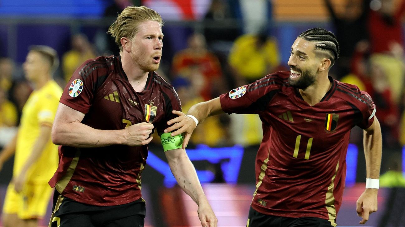 De Bruyne celebra el 2-0 a Rumanía