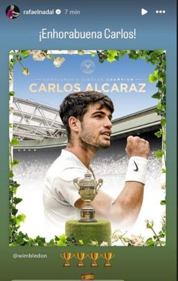 Felicitación de Nadal a Alcaraz / INSTAGRAM