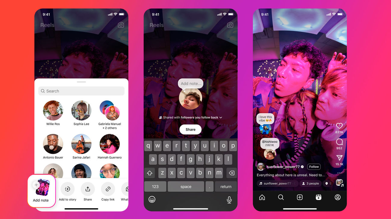 Notas en reels y feed de Instagram