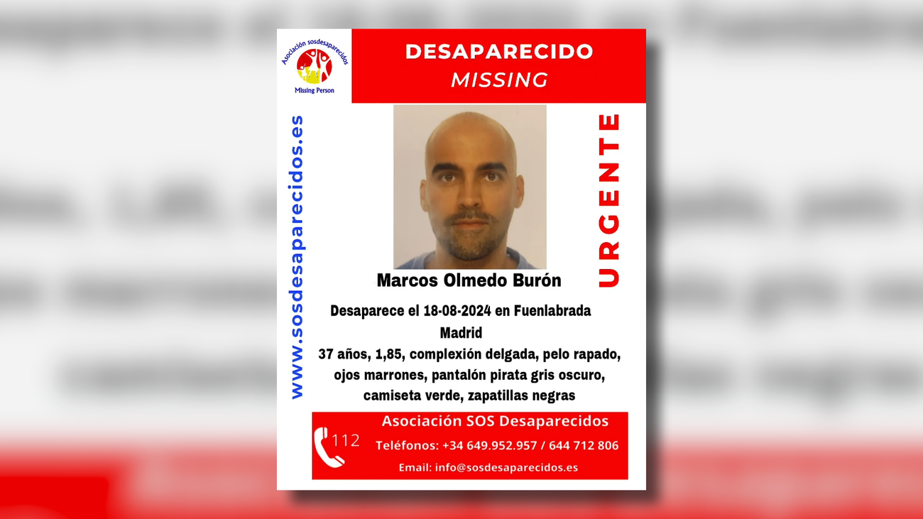 Se busca a Marcos Olmedo, un hombre de 37 años desaparecido en Fuenlabrada