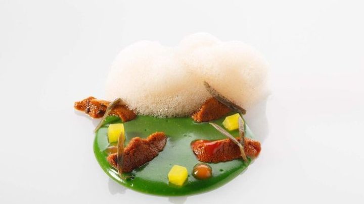 Sopa fermentada de algas, erizos y encurtidos  de David García / DAVID GARCÍA /CORRAL DE LA MORERÍA