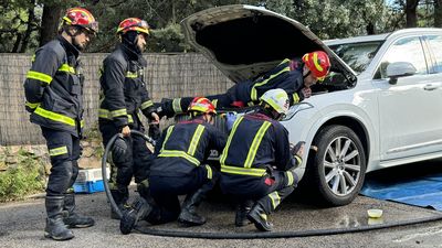El laborioso rescate de una gata atrapada en el motor de un coche en Boadilla