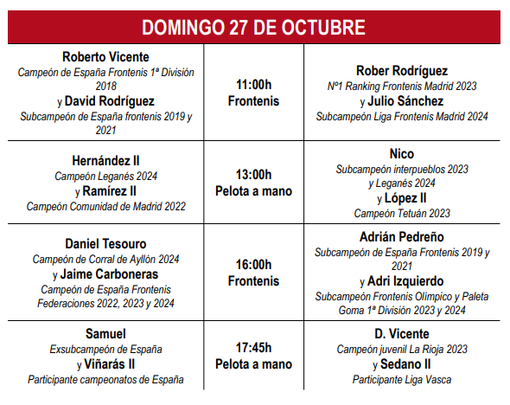 Programa del frontón Beti Jai, domingo 27 de octubre / FRONTONBETIJAI.ES