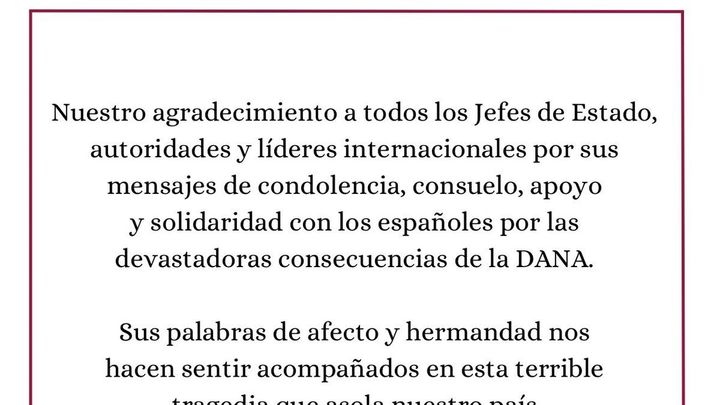 Mensaje de agradecimienteo de la Casa Real a los Jefes de Estado Internacionales / Casa Real
