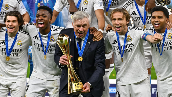 Carlo Ancelotti junto a Fran García, Vinicius, Modric y Rodrygo / EFE