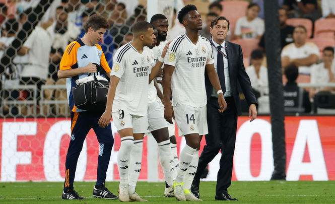 Tchouameni tras recibir un golpe en la cabeza contra el Mallorca / EFE