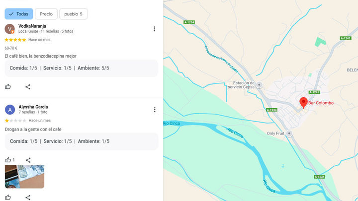 Reseñas de Google del bar de Zaidín en el que se produjeron las intoxicaciones / Google Maps