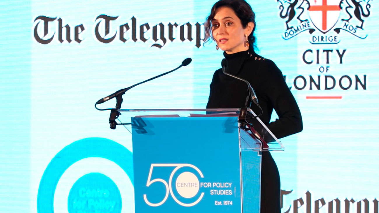 Ayuso reivindica en Londres el "liberalismo a la española" frente a "las mentiras de la izquierda"