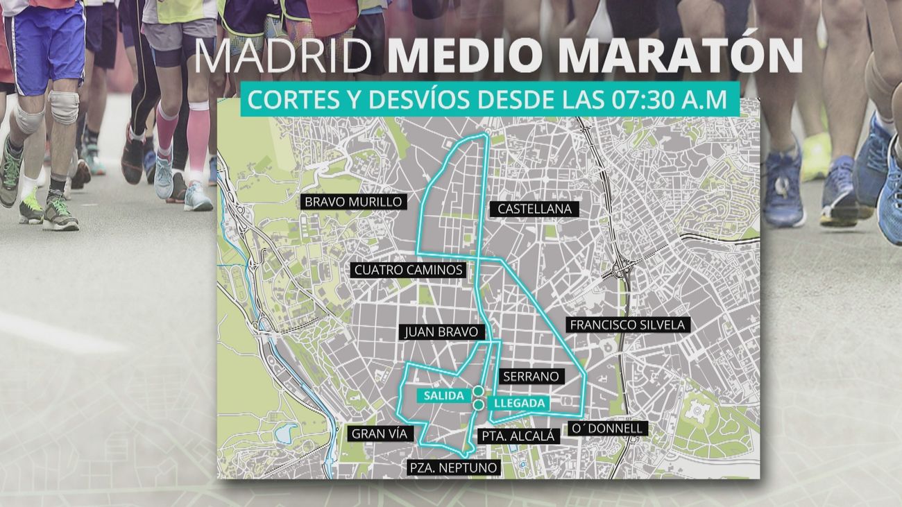 Cortes de tráfico en el centro de Madrid desde las 7.30 de la mañana del domingo por el Medio Maratón