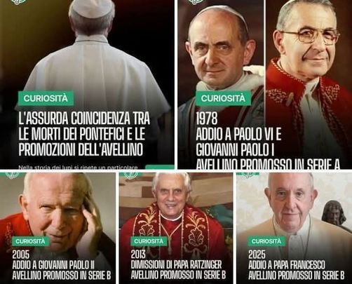 Las coincidencias de los ascensos del Avellino y las muerte de los Papa / FACEBOOK