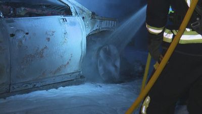 Un coche calcinado en la Casa de Campo