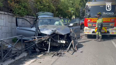 Dos heridos graves tras perder el control de su coche y arrancar diez metros de valla en Herrera Oria