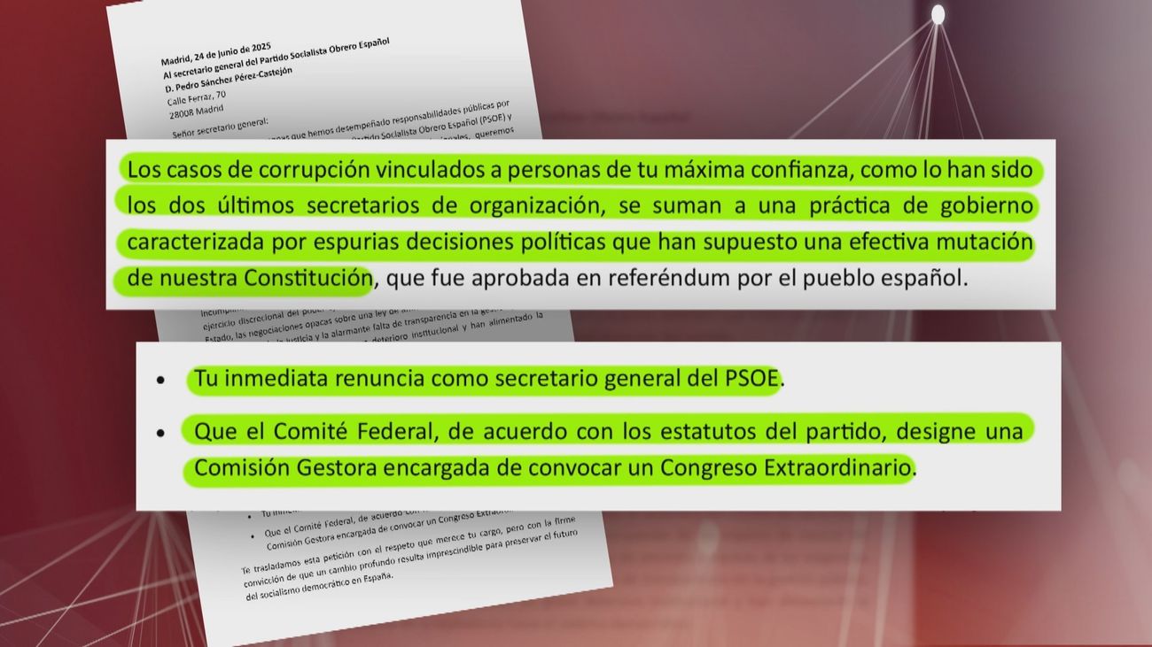Tres exministros y exaltos cargos del PSOE piden en una carta la dimisión de Sánchez por la "corrupción"