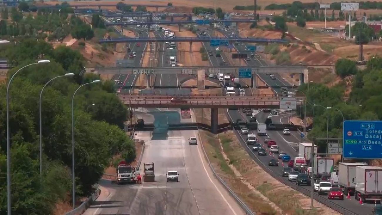 Importantes retenciones en Getafe por las obras de asfaltado de la M-50