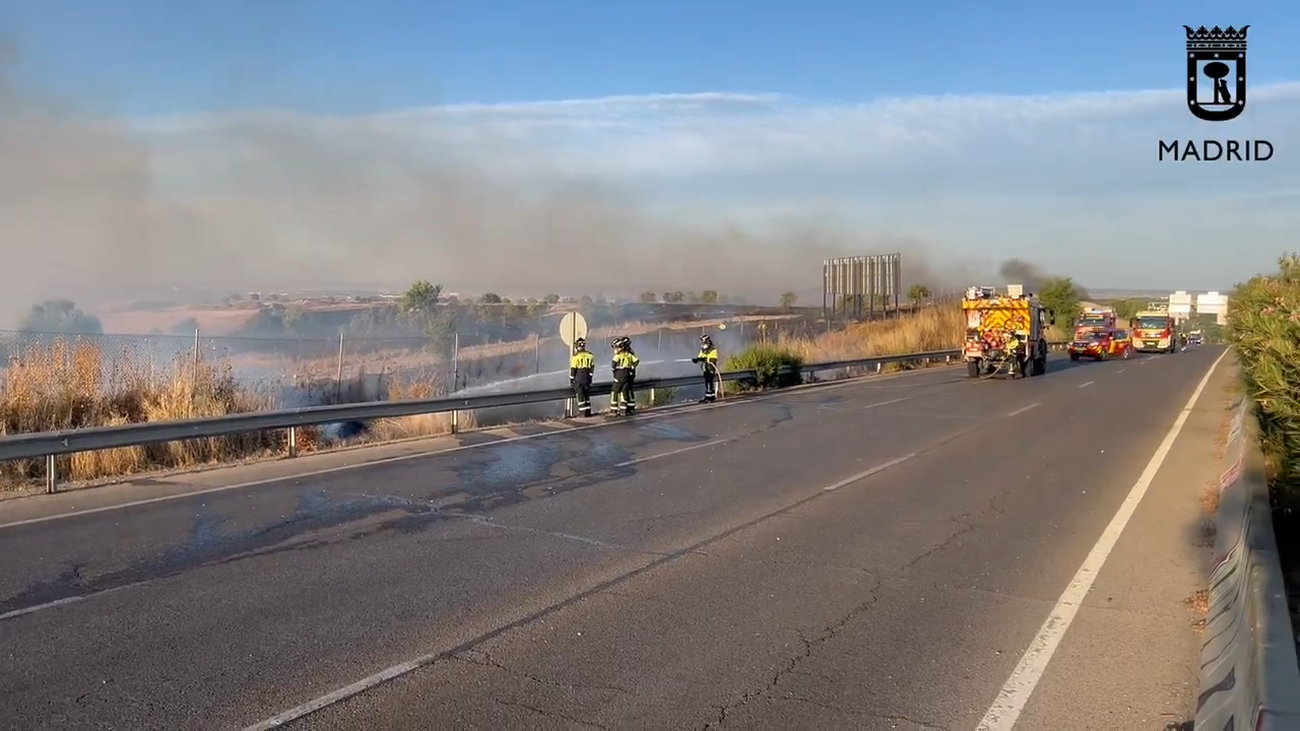 Incendio de pastos en San Blas, a la altura del kilómetro 12 de la M-40