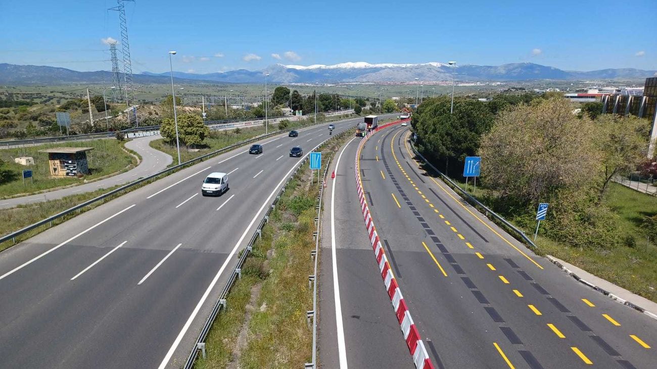 Calzada en obras en la M-607